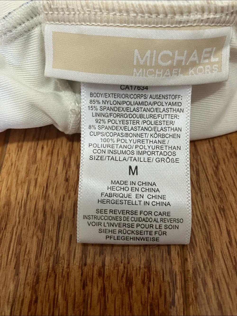 MICHAEL Michael Kors Cream Blue Leopard One Shoulder Bikini M